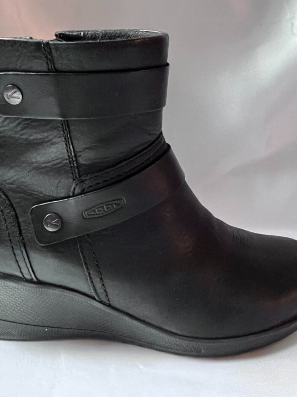 KEEN "Kate" Black Leather Wedge Ankle Boots